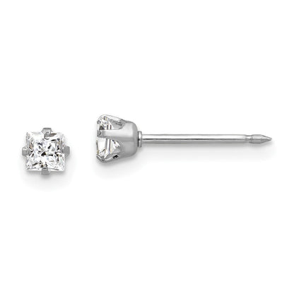 14K Weißgold Inverness 3mm Quadratisch Zirkonia Ohrstecker