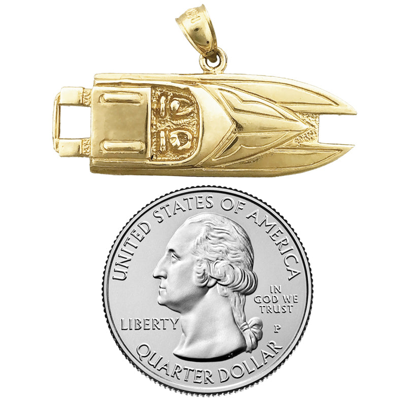 14K Gold Anhänger „Speedboot“ mit zwei Sitzen, 36 mm