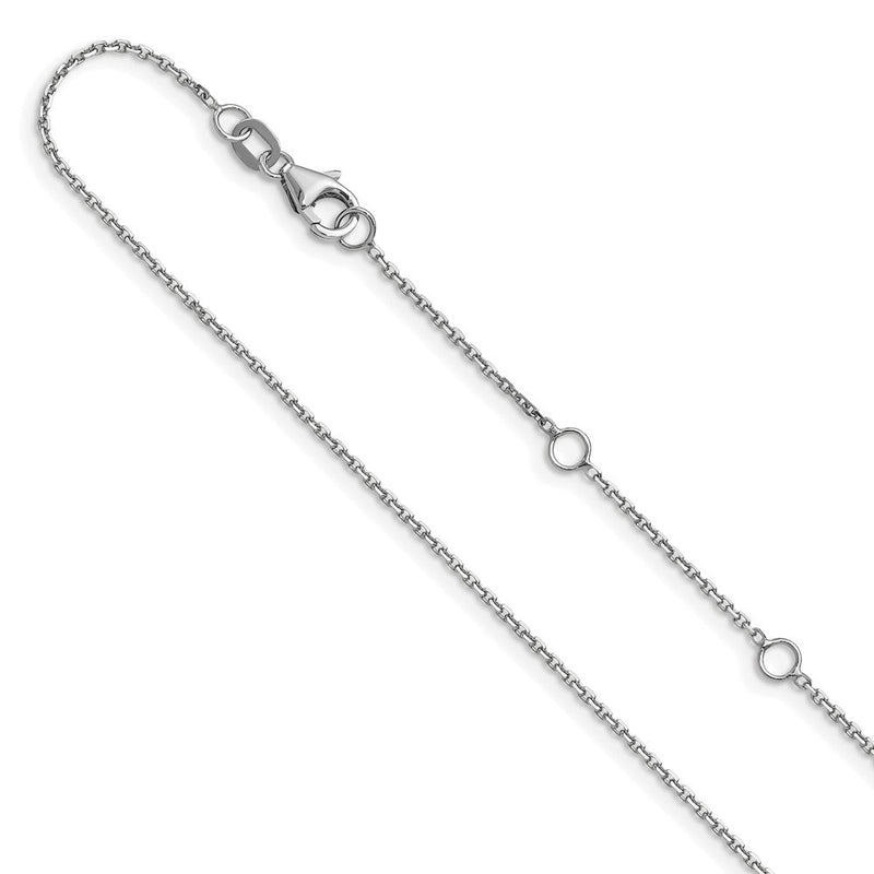 18 Zoll 14K Weißgold 1.1mm Diamantiert Quadratisch Ankerkette 1 Zoll+1 Zoll Verstellbar Halskette