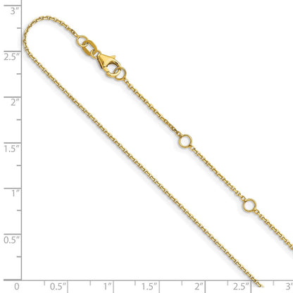 2 Zoll 14K Gelbgold 1.1mm Diamantiert Quadratisch Ankerkette 1 Zoll+1 Zoll Verstellbar Halskette