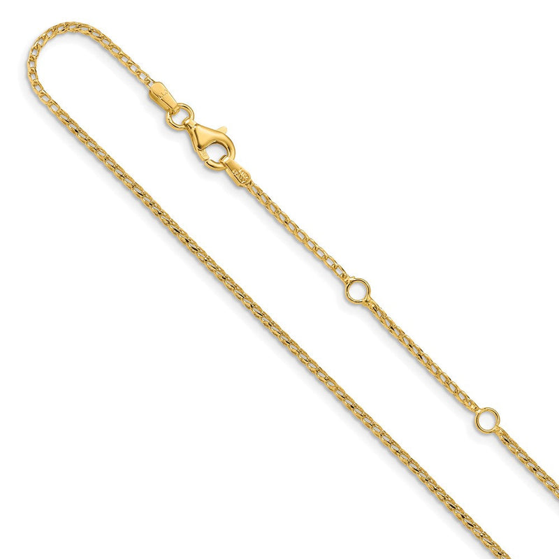 18 Zoll 14K Gelbgold 1.4mm Diamantiert Offen Franco 1 Zoll+1 Zoll Verstellbar Halskette