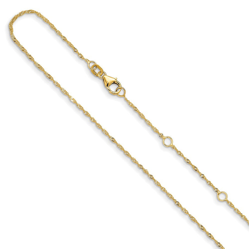 2 Zoll 14K Gelbgold 1.25mm Singapurkette 1 Zoll+1 Zoll Verstellbar Halskette