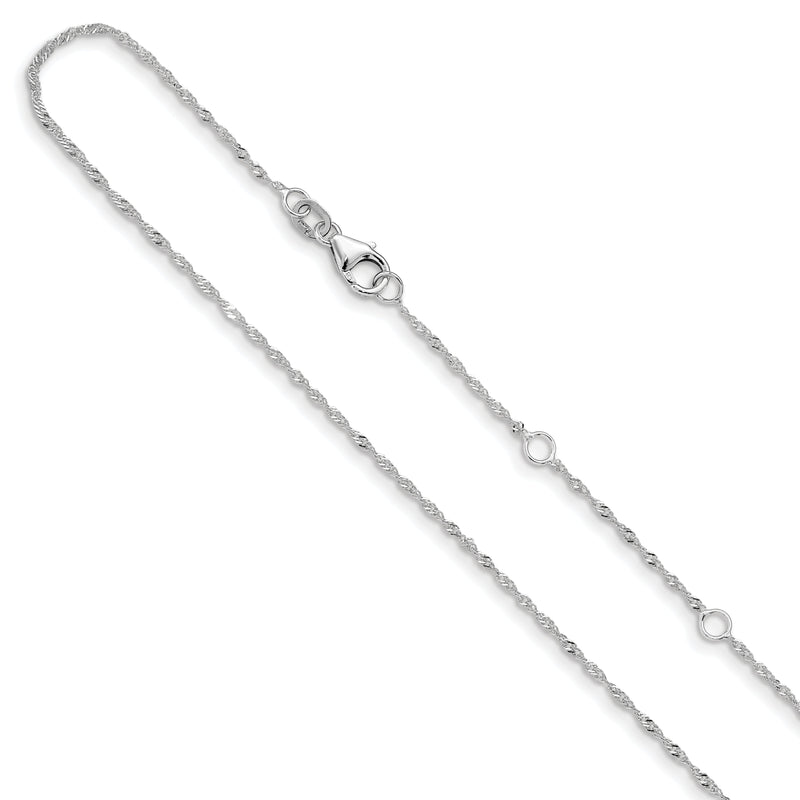18 Zoll 14K Weißgold 1.25mm Singapurkette 1 Zoll+1 Zoll Verstellbar Halskette