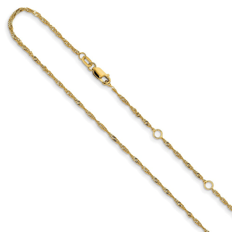 18 Zoll 14K Gelbgold 1.5mm Singapurkette 1 Zoll+1 Zoll Verstellbar Halskette