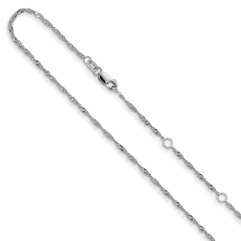 18 Zoll 14K Weißgold 1.5mm Singapurkette 1 Zoll+1 Zoll Verstellbar Halskette