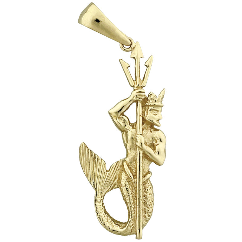 14K Gold Anhänger Poseidon mit Dreizack, 3D