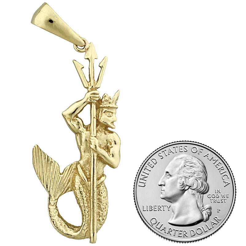 14K Gold Anhänger Poseidon mit Dreizack, 3D