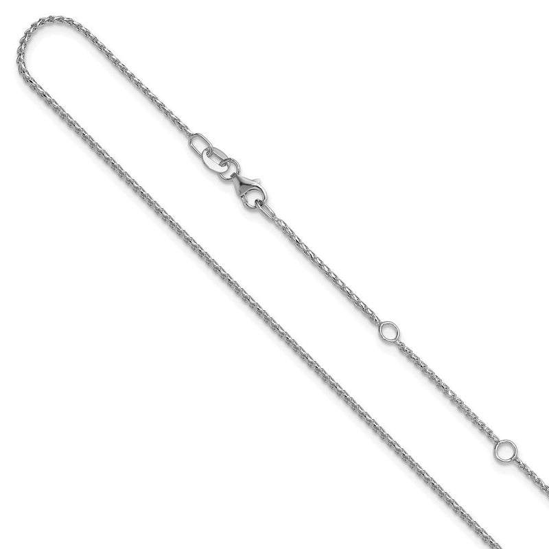 18 Zoll 14K Weißgold 1.15mm Diamantiert Offen Franco 1 Zoll+1 Zoll Verstellbar Halskette