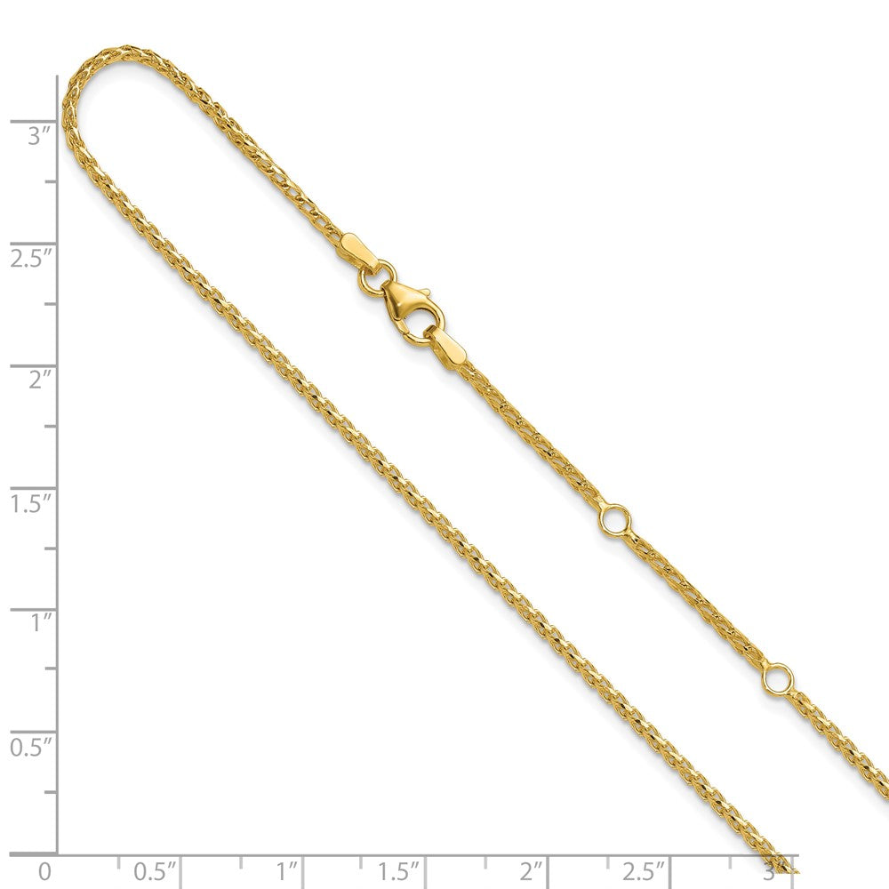 2 Zoll 14K Gelbgold 1.65mm Diamantiert Offen Franco 1 Zoll+1 Zoll Verstellbar Halskette