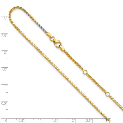 2 Zoll 14K Gelbgold 1.65mm Diamantiert Offen Franco 1 Zoll+1 Zoll Verstellbar Halskette