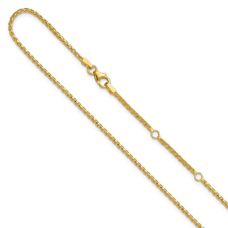 18 Zoll 14K Gelbgold 1.65mm Diamantiert Offen Franco 1 Zoll+1 Zoll Verstellbar Halskette