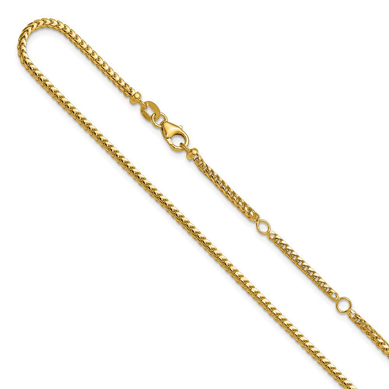 2 Zoll 14K Gelbgold 2.1mm Diamantiert Offen Franco 1 Zoll+1 Zoll Verstellbar Halskette