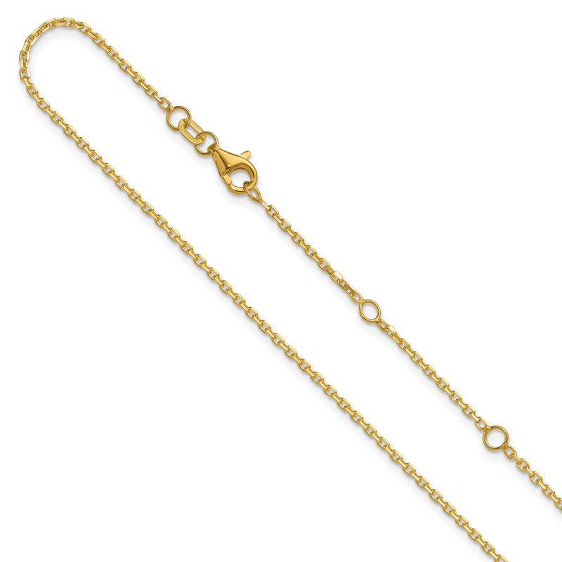 18 Zoll 14K Gelbgold 1.5mm Diamantiert Quadratisch Ankerkette 1 Zoll+1 Zoll Verstellbar Halskette