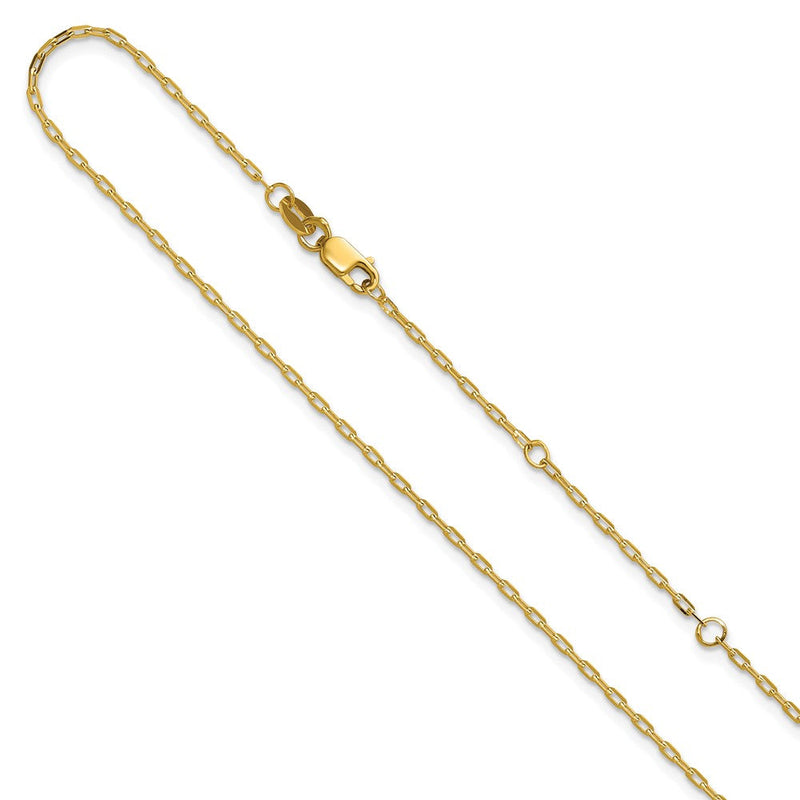 18 Zoll 14K Gelbgold 1.3mm Flach Ankerkette 1 Zoll+1 Zoll Verstellbar Halskette