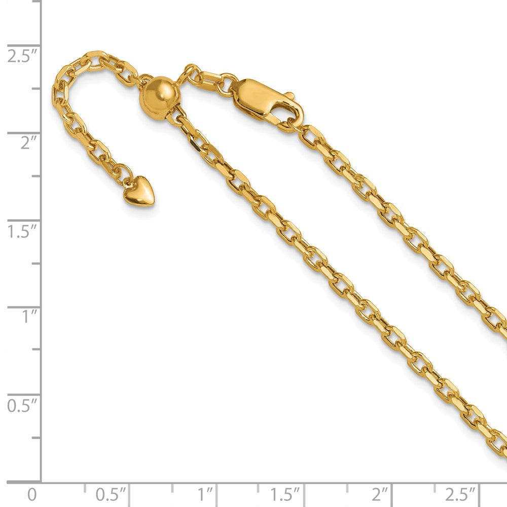 14K Gelbgold Verstellbar 2.75mm Halbmassiv Diamantiert Ankerkette Halskette