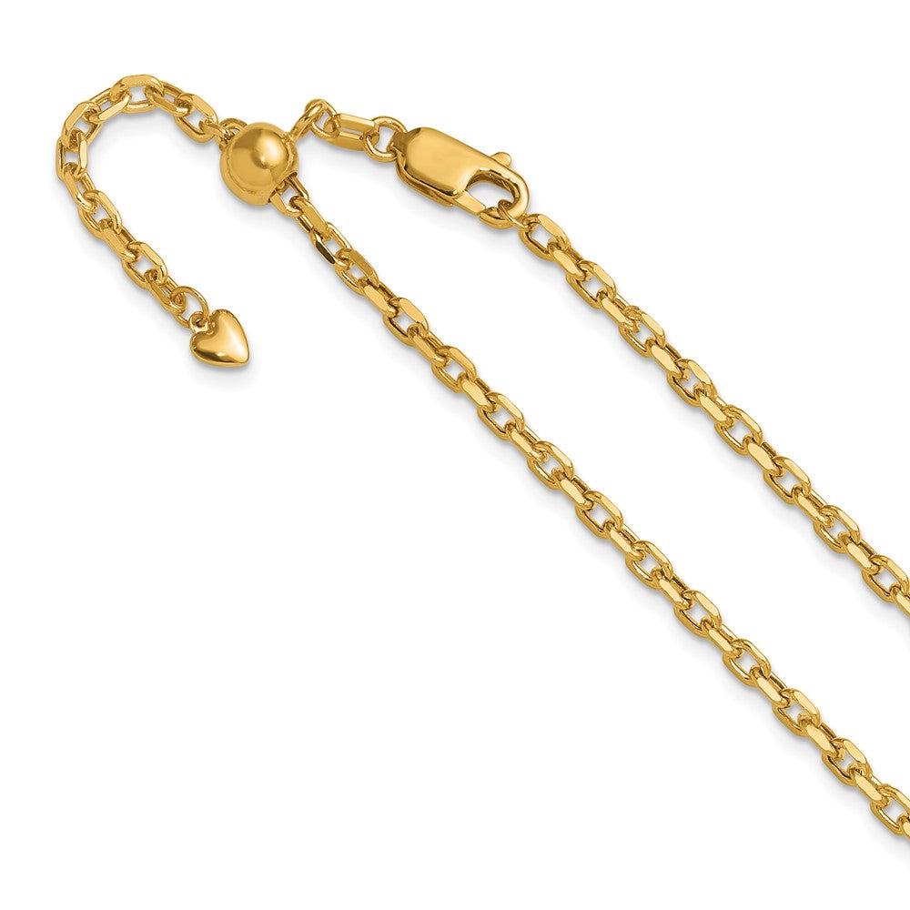 14K Gelbgold Verstellbar 2.75mm Halbmassiv Diamantiert Ankerkette Halskette