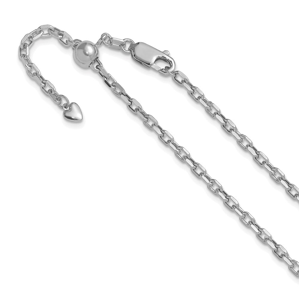 14K Weißgold Verstellbar 2.75mm Halbmassiv Diamantiert Ankerkette Halskette