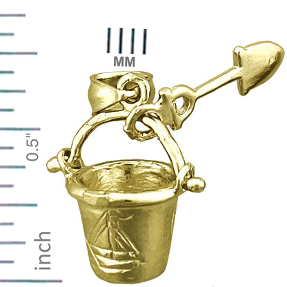 14K Gold 3D Cape-Cod-Eimer-und-Schaufel-Charm