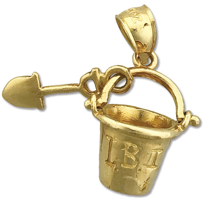 14K Gold Strandeimer und Schaufel Charm 3-D