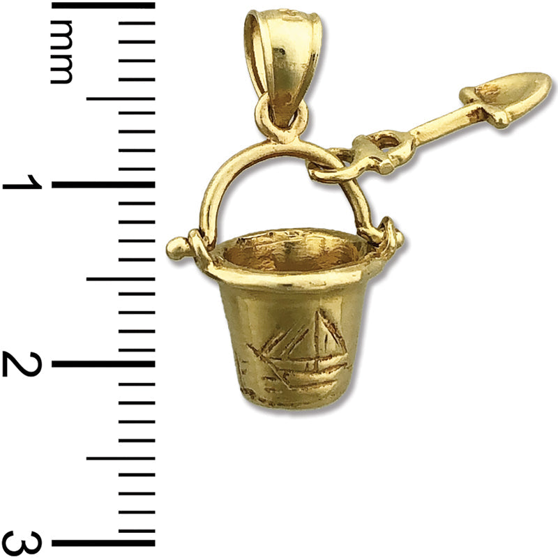 14K Gold Strandeimer und Schaufel Charm 3-D