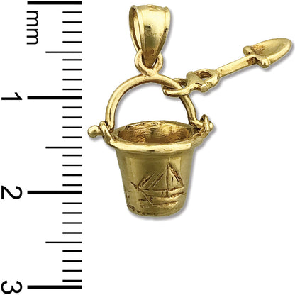 14K Gold Strandeimer und Schaufel Charm 3-D