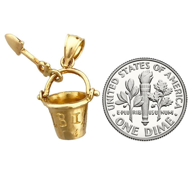14K Gold Strandeimer und Schaufel Charm 3-D
