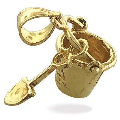 14K Gold Strandeimer und Schaufel Charm 3-D
