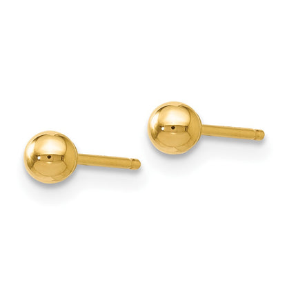 14K Gelbgold Poliert 3mm Kugel Ohrstecker