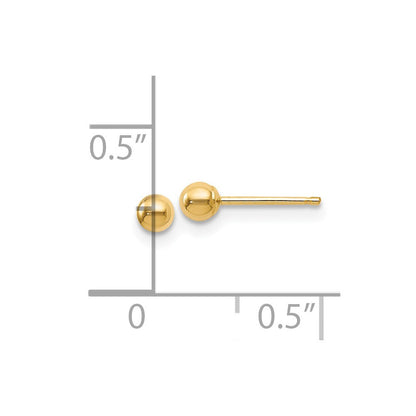 14K Gelbgold Poliert 3mm Kugel Ohrstecker