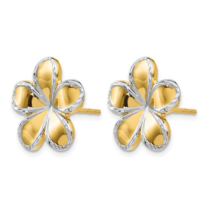14K Gelb & Rhodium mit Rhodium Blume Ohrstecker