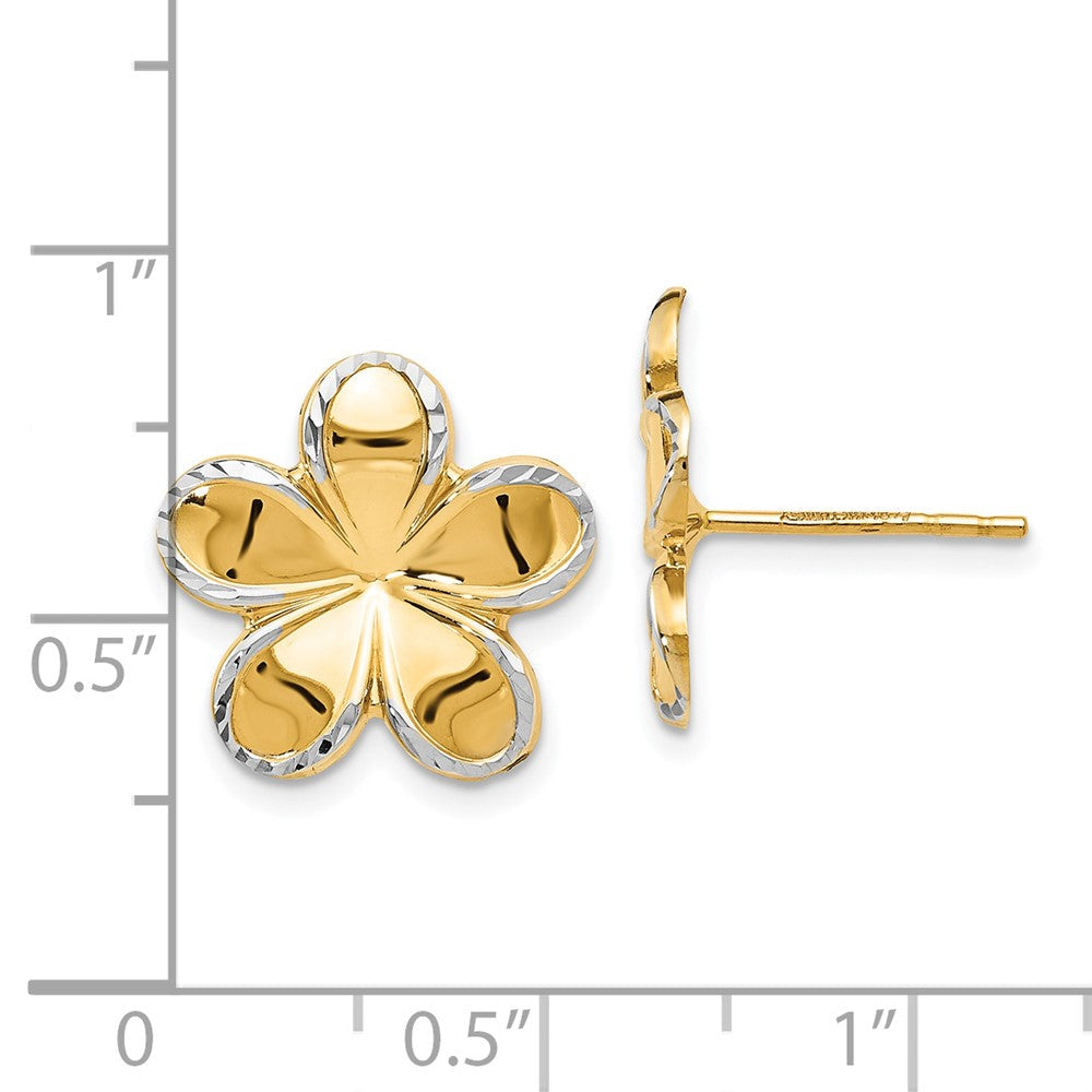 14K Gelb & Rhodium mit Rhodium Blume Ohrstecker