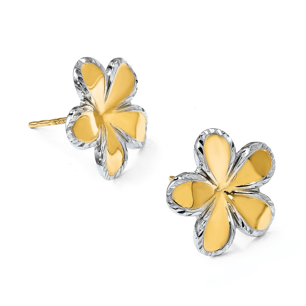 14K Gelb & Rhodium mit Rhodium Blume Ohrstecker