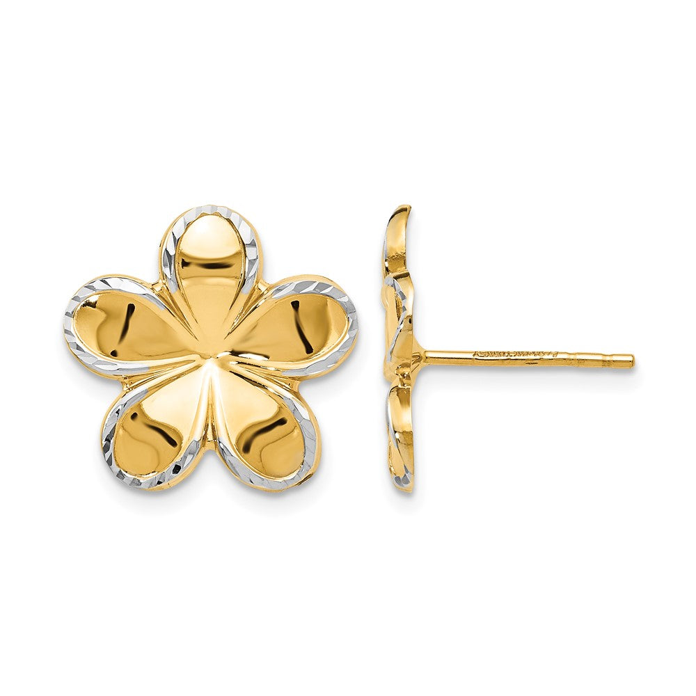 14K Gelb & Rhodium mit Rhodium Blume Ohrstecker