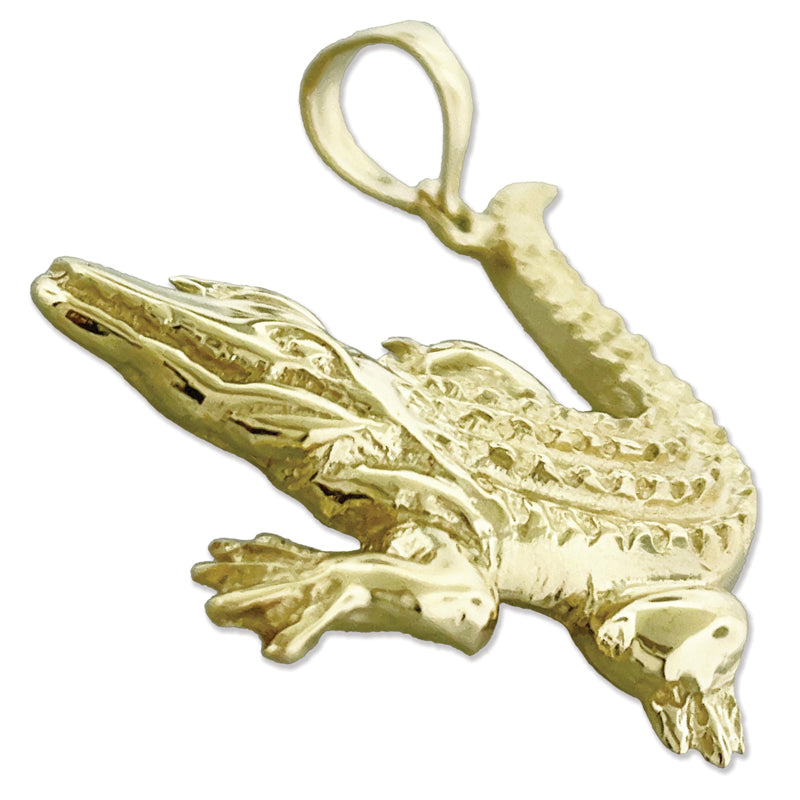 14K Gold Anhänger Krokodil mit schuppiger Haut