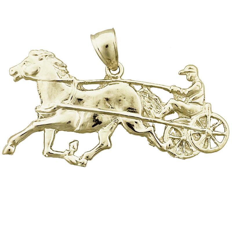 14K Gold 44MM Anhänger „Rennpferd mit Geschirr“