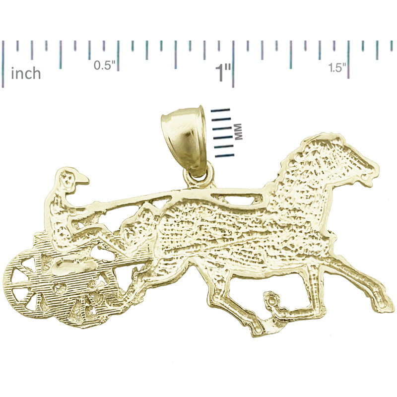 14K Gold 44MM Anhänger „Rennpferd mit Geschirr“