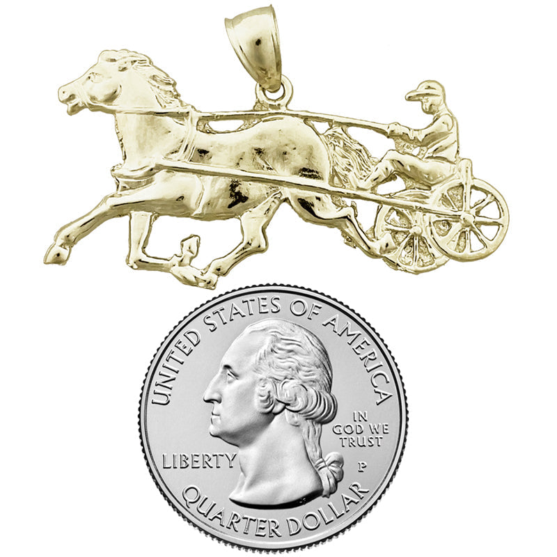 14K Gold 44MM Anhänger „Rennpferd mit Geschirr“