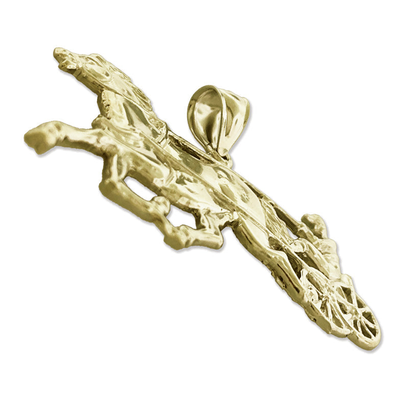 14K Gold 44MM Anhänger „Rennpferd mit Geschirr“