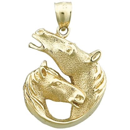 14K Gold Doppel-Pferdekopf-Anhänger, 24 mm