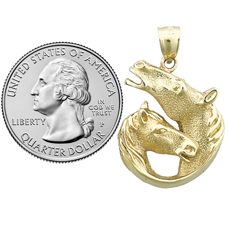 14K Gold Doppel-Pferdekopf-Anhänger, 24 mm
