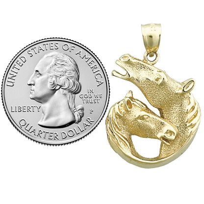 14K Gold Doppel-Pferdekopf-Anhänger, 24 mm
