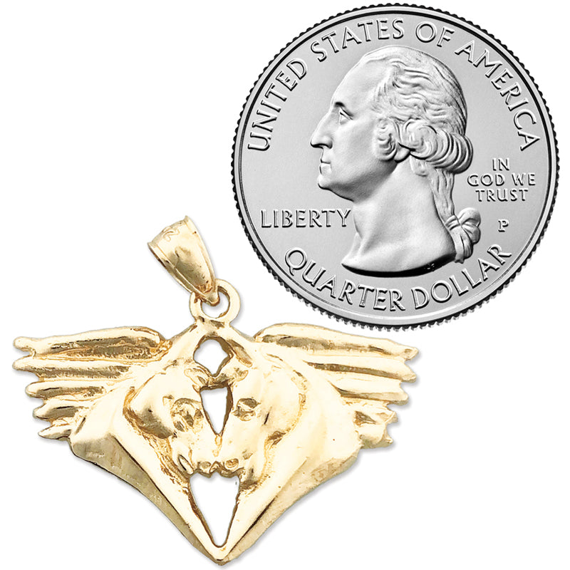 14K Gold Doppel-Pferdekopf-Anhänger, 30 mm