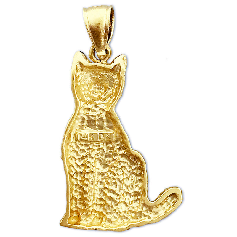 14K Gold Anhänger Katze mit Schleife