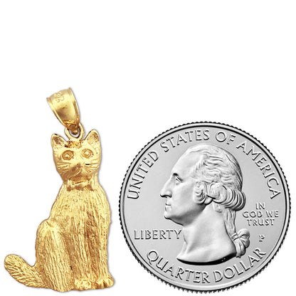 14K Gold Anhänger Katze mit Schleife