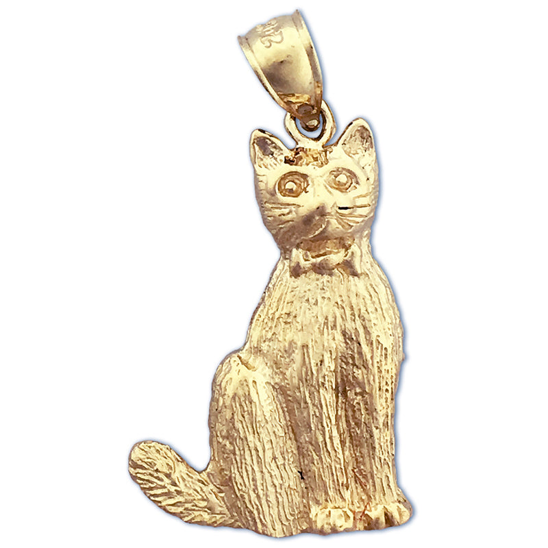 14K Gold Anhänger Katze mit Schleife