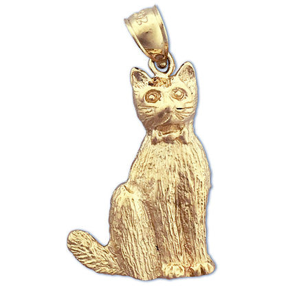 14K Gold Anhänger Katze mit Schleife