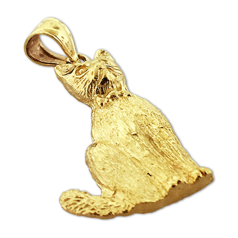 14K Gold Anhänger Katze mit Schleife