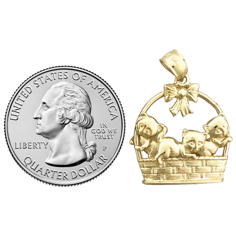 14K Gold Anhänger „Kätzchen im Korb“