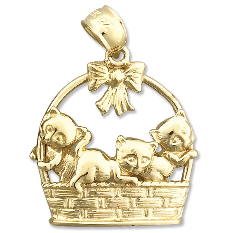 14K Gold Anhänger „Kätzchen im Korb“
