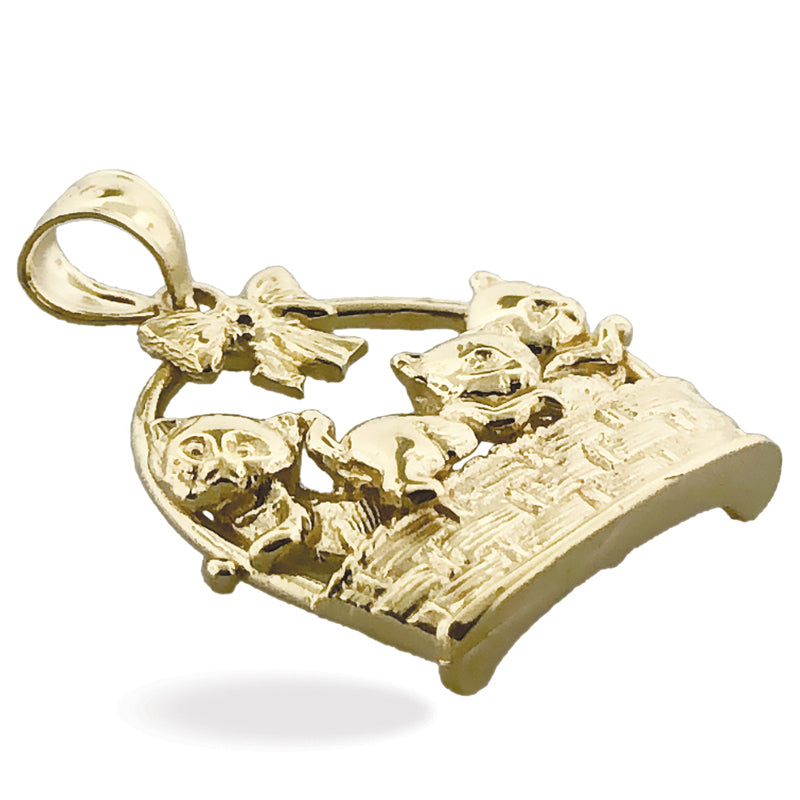 14K Gold Anhänger „Kätzchen im Korb“